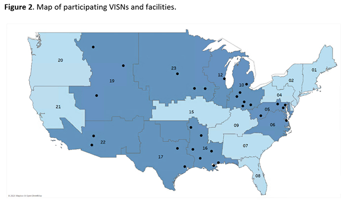 Figure 2. Map of participating VISNs and facilities.
