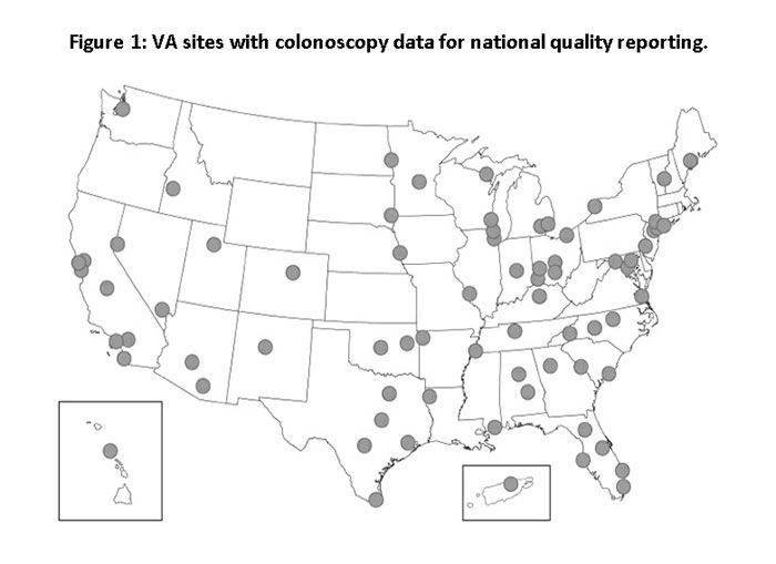 Figure 1: VA sites with colonoscopy data for national quality reporting.